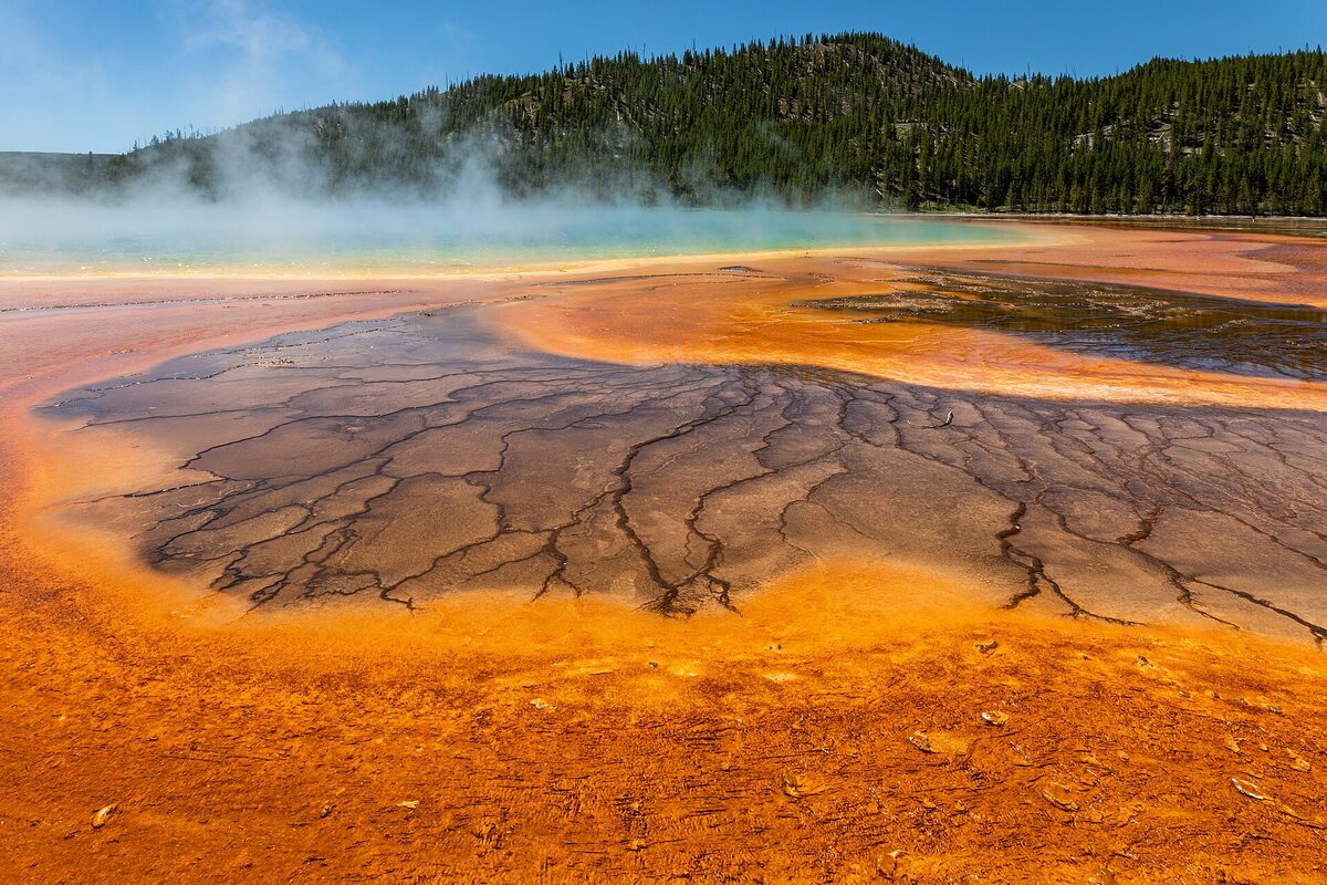 Grand Prismatic Spring with banded microbial mats, Yellowstone